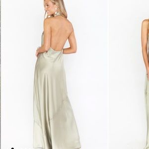 Show Me Your Mumu Jasmine Halter Maxi Dress in Moss Green Luxe Satin Size XS